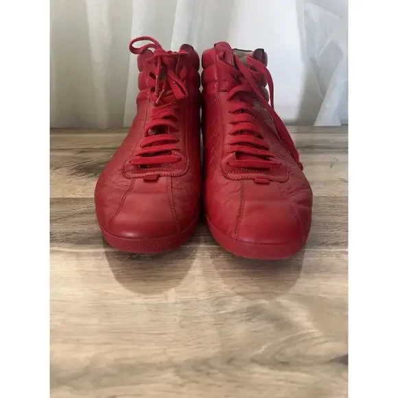 GUCCI BAMBI GUCCISSIMA EMBOSSED Red LEATHER HIGH TOP SNEAKERS uk 11.5 US 12 - Picture 9 of 12